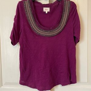 Deletta xl beaded neckline eggplant burgundy blouse top anthropology brand